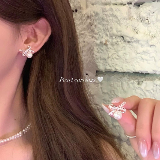 LunaBow Dainty Pearl Stud Earrings